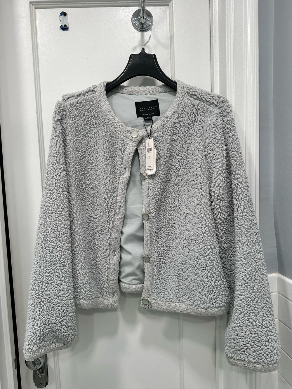 Sanctuary Light Gray Teddy Sherpa Snap Jacket